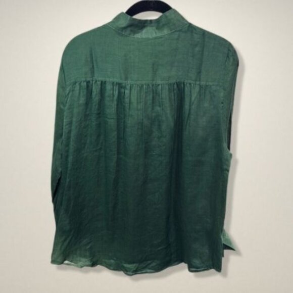 Chico's Ruched Popover Blouse Collared Pullover Silk Mossy Stone Women's 2 NWT - Picture 4 of 9
